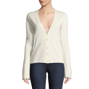 Theory Bell-sleeve V-neck Button-front Cashmere Cardigan In Ivory